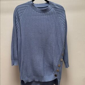 Blue Ribbed Sweater with Button Detail